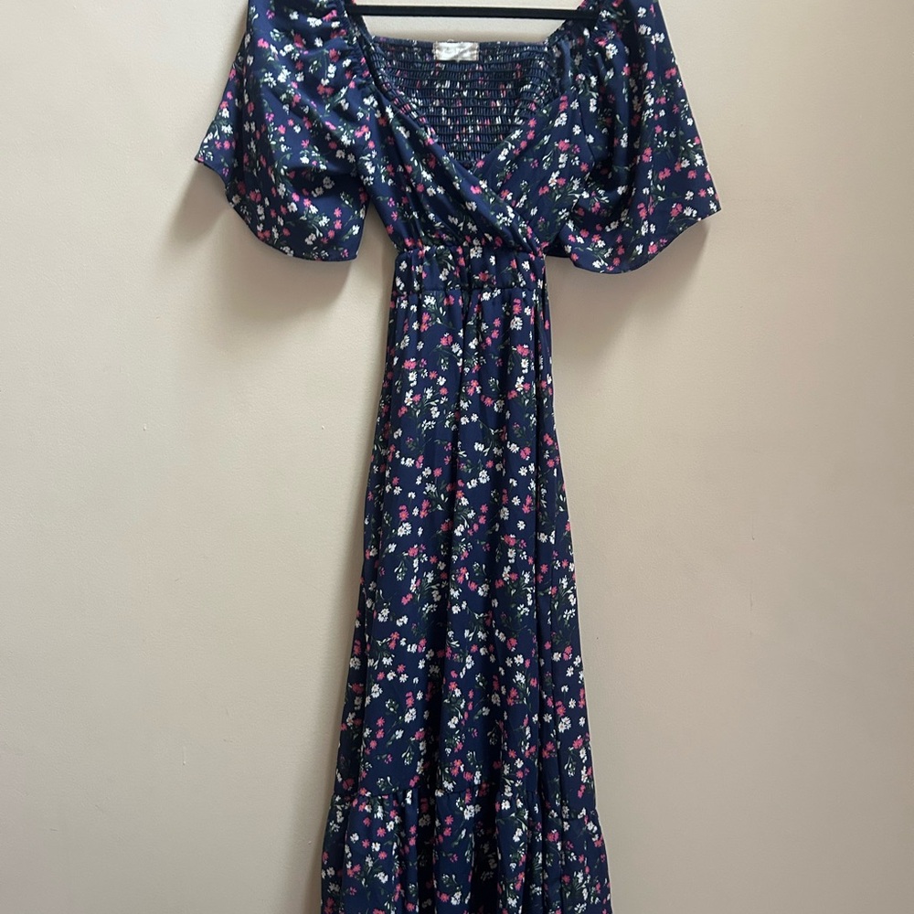 Altar'd State Blue and Purple Ruffled Maxi Dress
